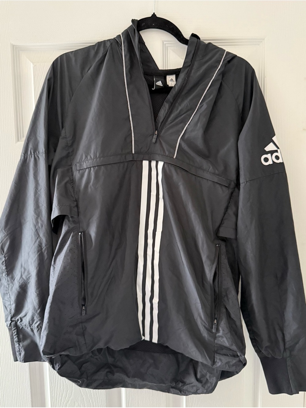 Adidas 3-Stripes Lightweight Anorak Windbreaker Jacket Black Size Small